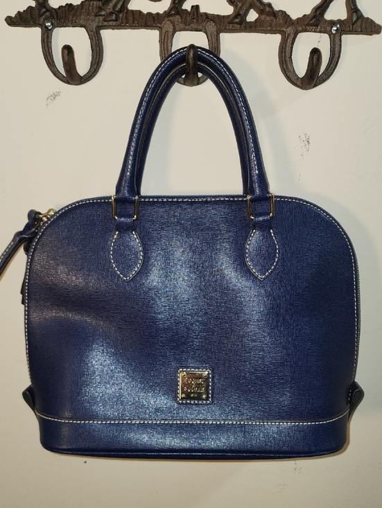Dooney & Bourke Handbags - Dooney & Bourke Navy Blue Saffiano Leather Dome Satchel Crossbody Purse